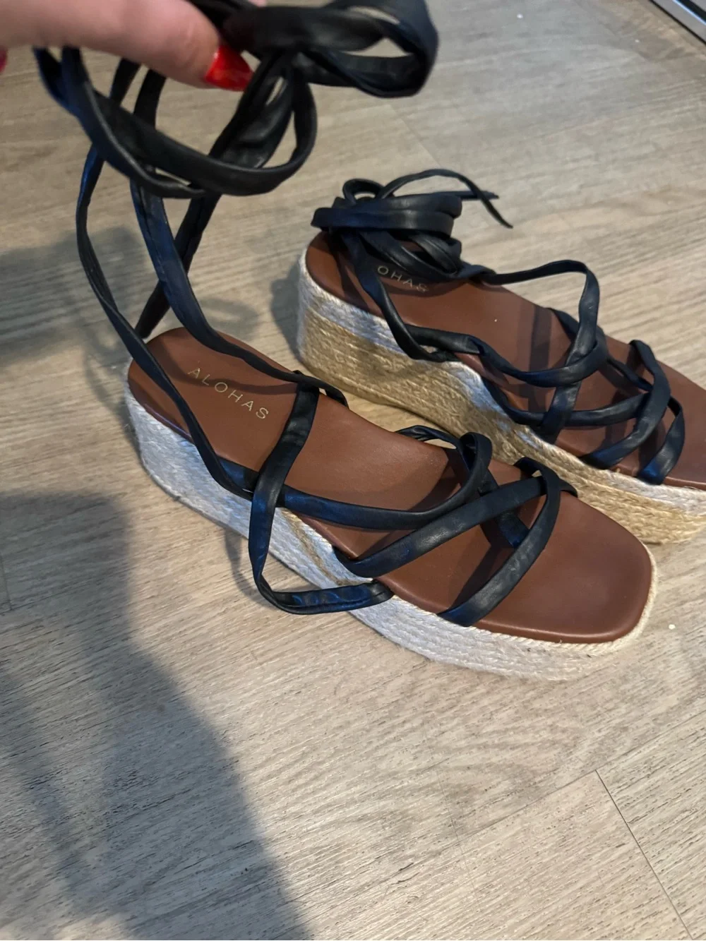 ALOHAS Espadrille Platform Lace-Up Sandals - Black sz 39 / 9